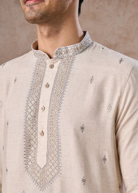 Manyavar Men Light Grey Elegant Kurta Pajama