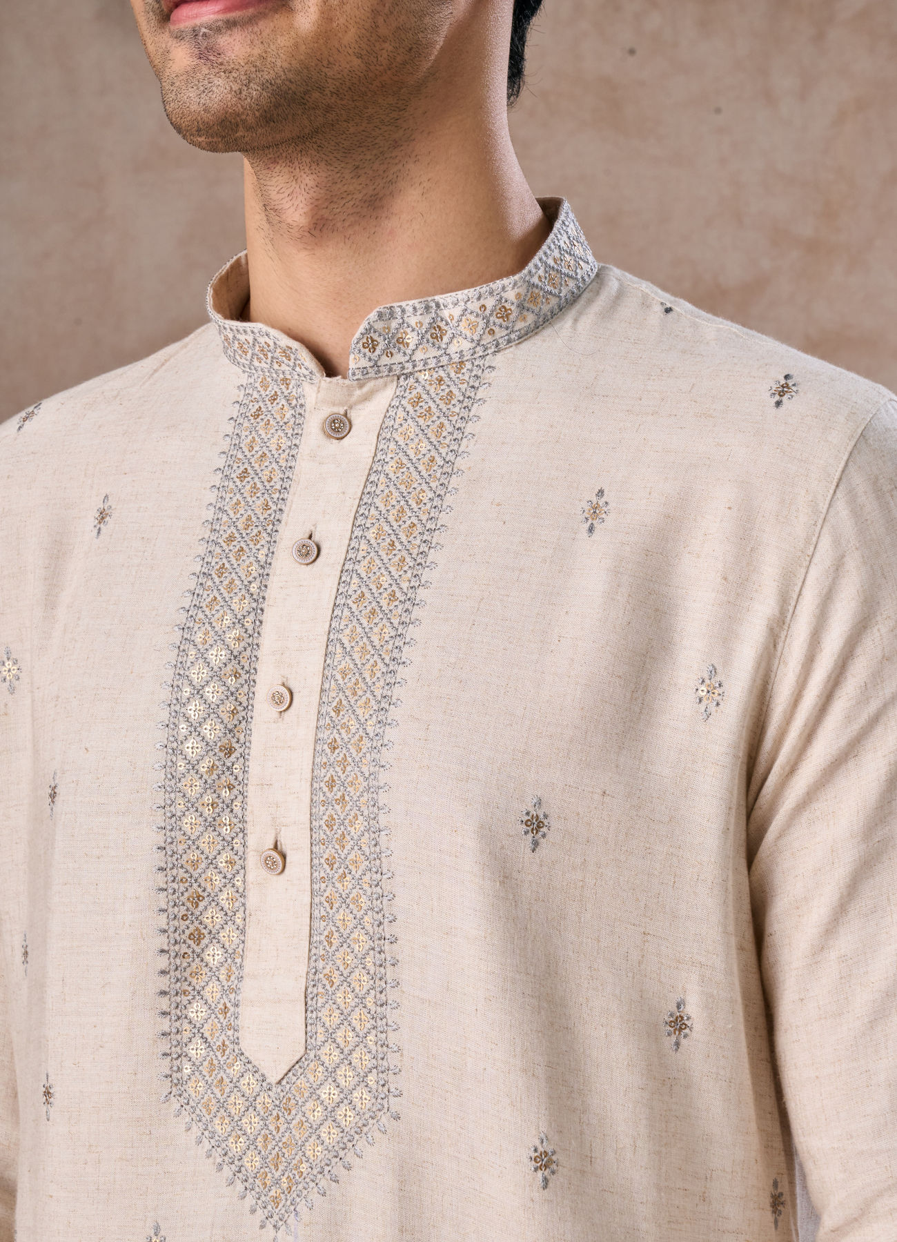 Manyavar Men Light Grey Elegant Kurta Pajama