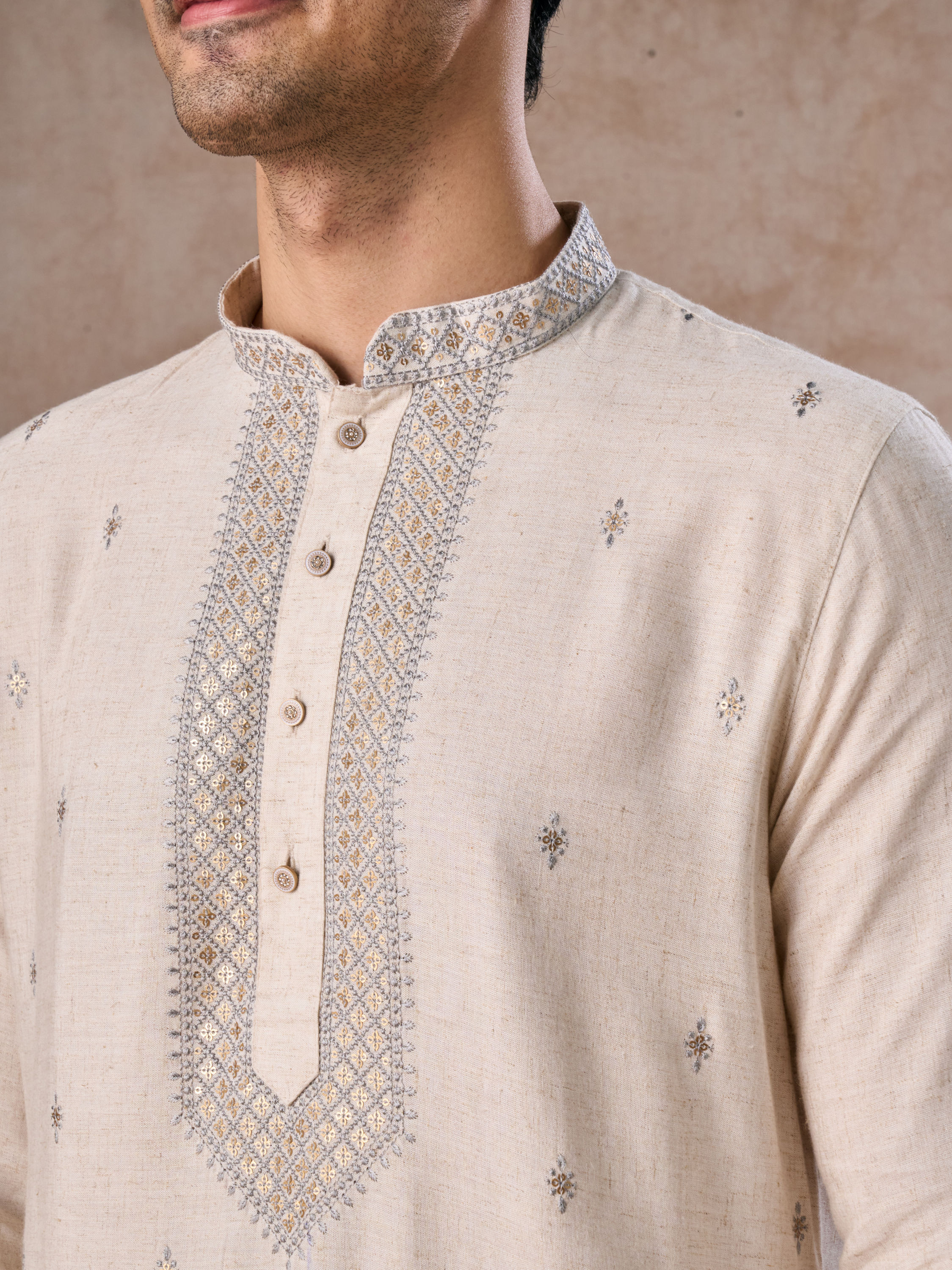 Manyavar Men Light Grey Elegant Kurta Pajama