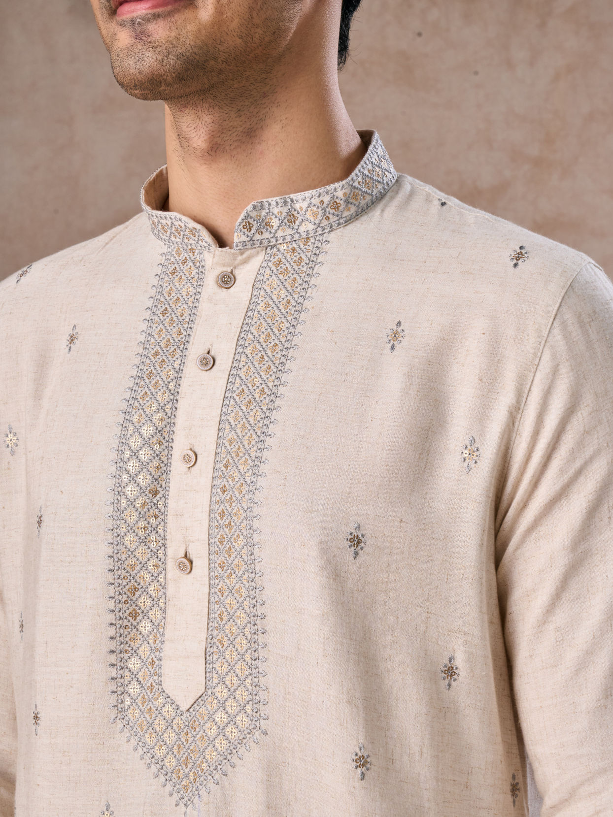 Manyavar Men Light Grey Elegant Kurta Pajama