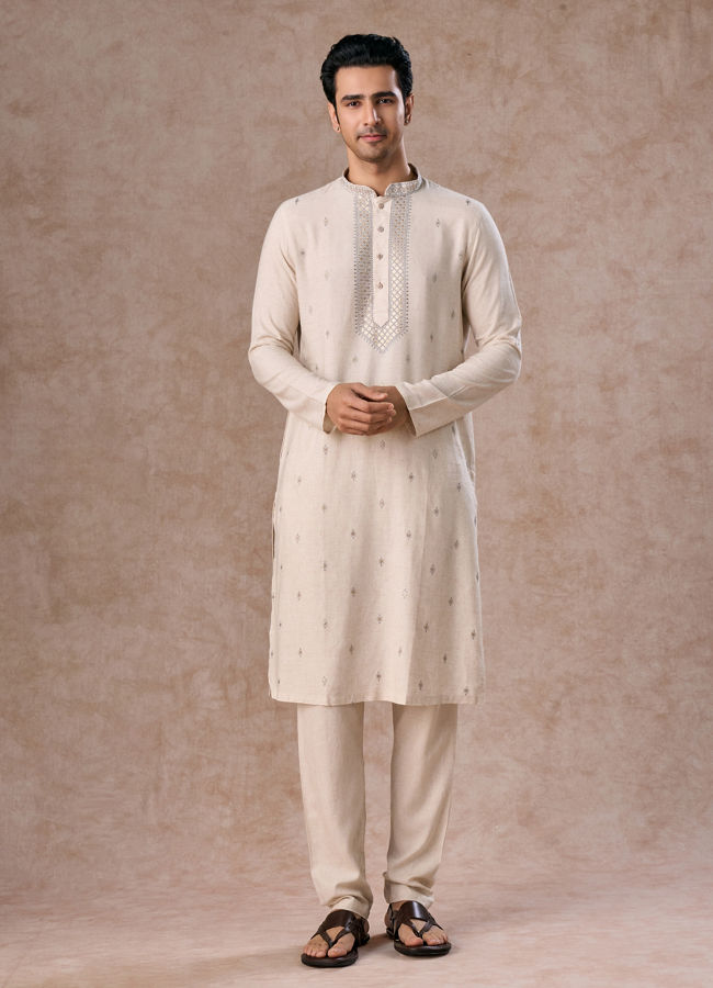 Manyavar Men Light Grey Elegant Kurta Pajama