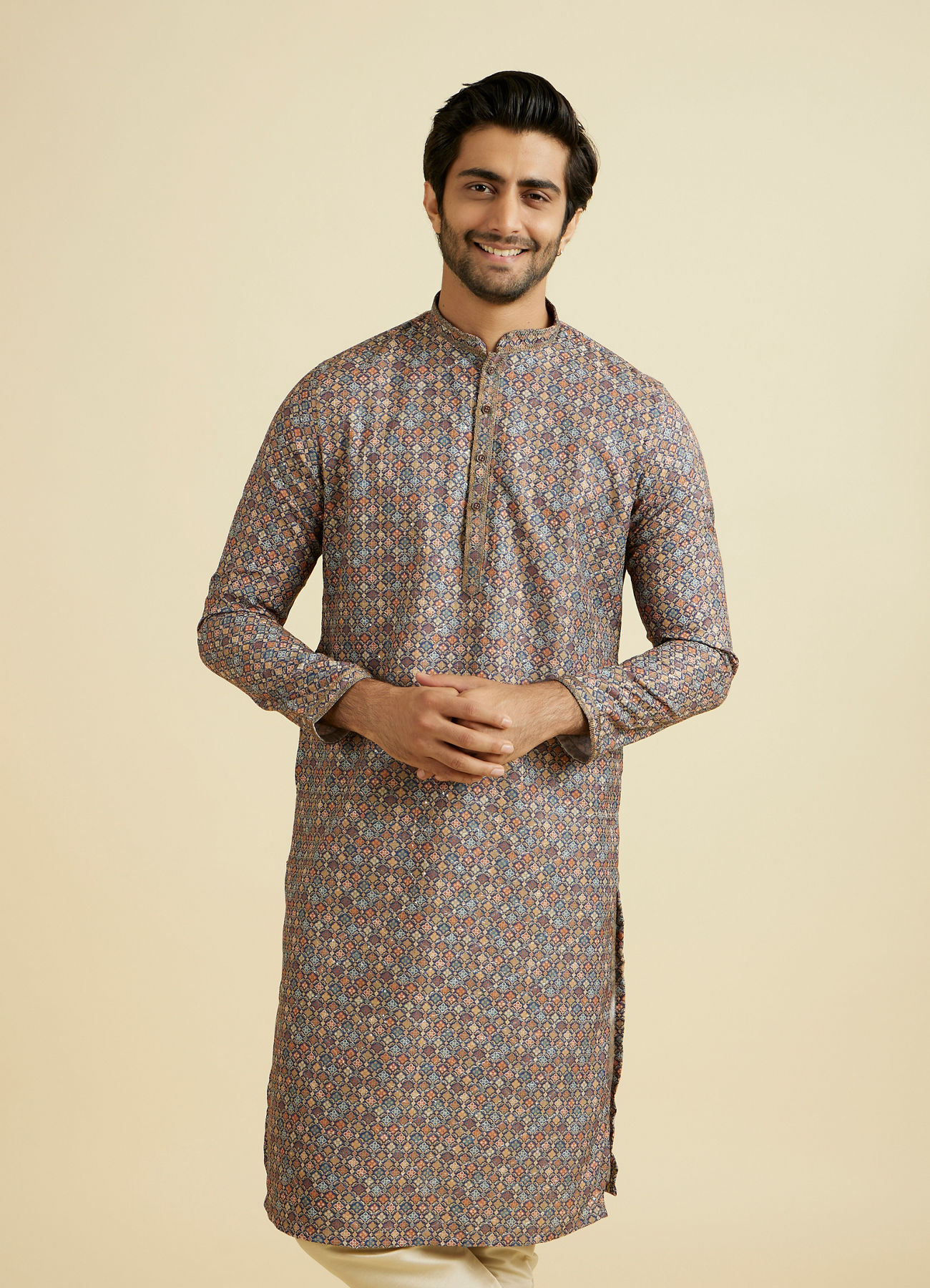 Manyavar Men Elegant Dark Blue Kurta Pajama
