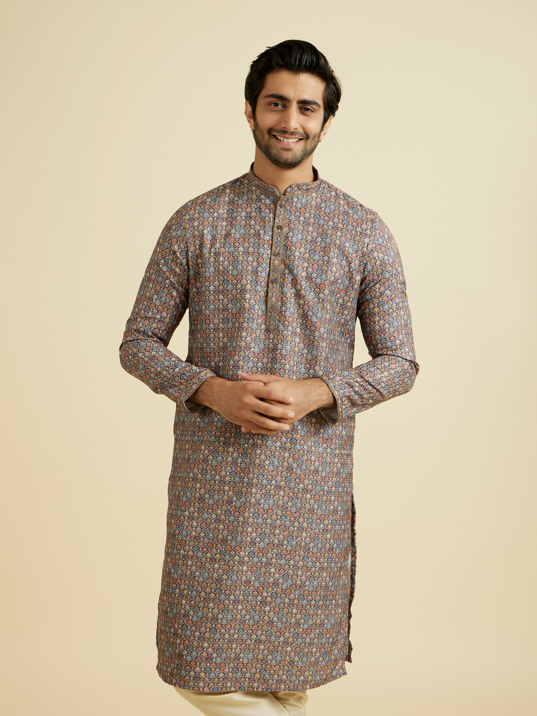 Manyavar Men Elegant Dark Blue Kurta Pajama