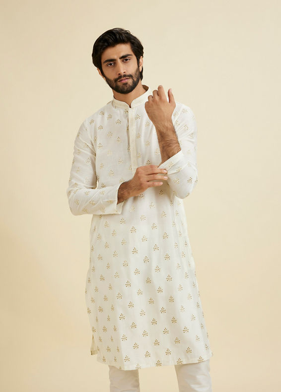 Manyavar Men Warm White Elegance Kurta Pajama