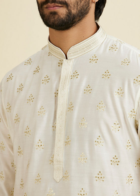Manyavar Men Warm White Elegance Kurta Pajama