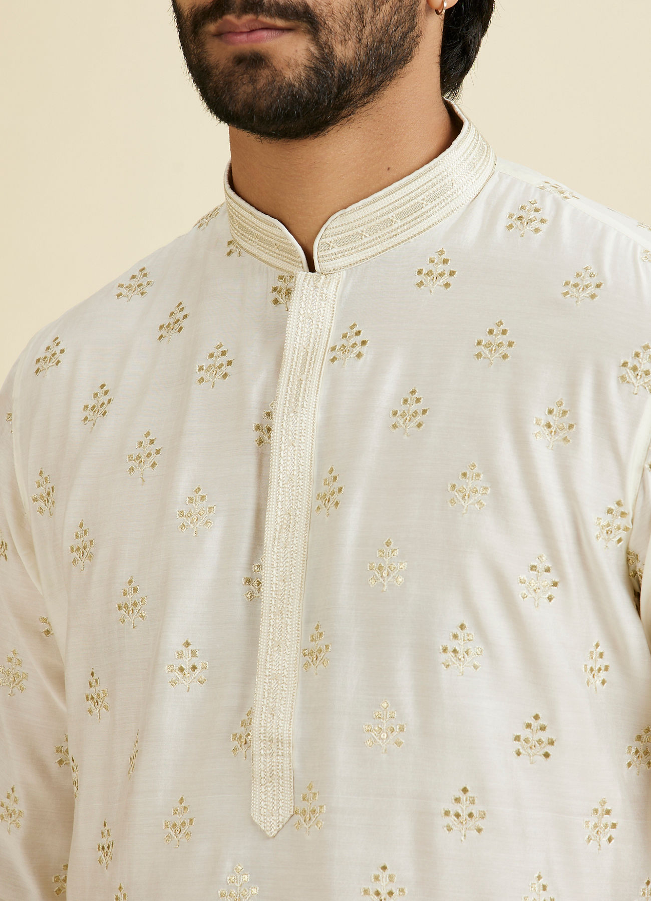 Manyavar Men Warm White Elegance Kurta Pajama