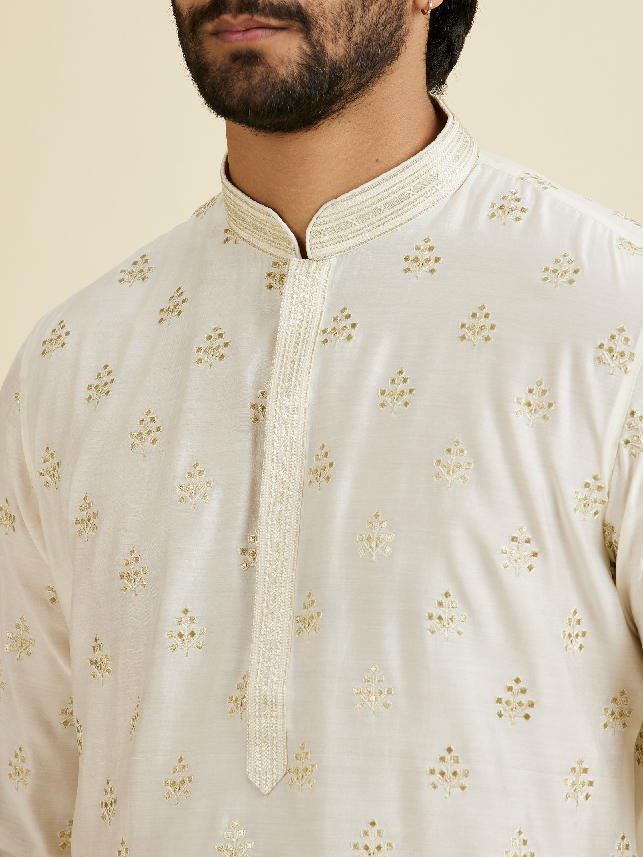 Manyavar Men Warm White Elegance Kurta Pajama