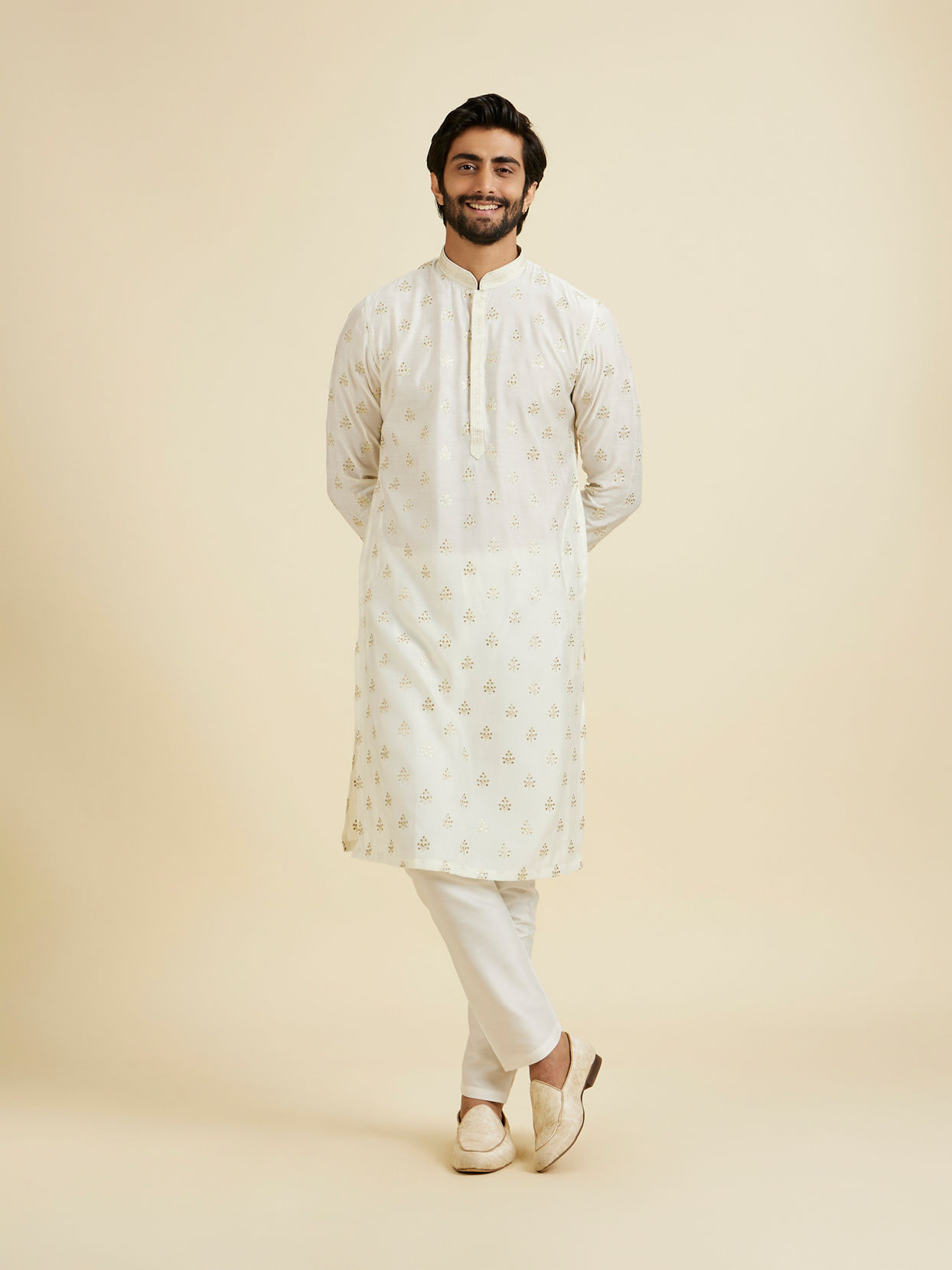 Manyavar Men Warm White Elegance Kurta Pajama