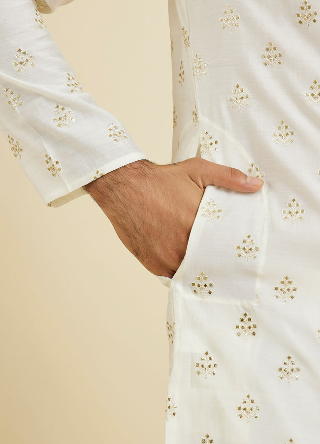 Manyavar Men Warm White Elegance Kurta Pajama