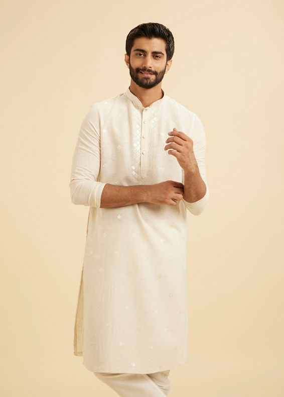 Manyavar Men Cream Kurta Pajama Set