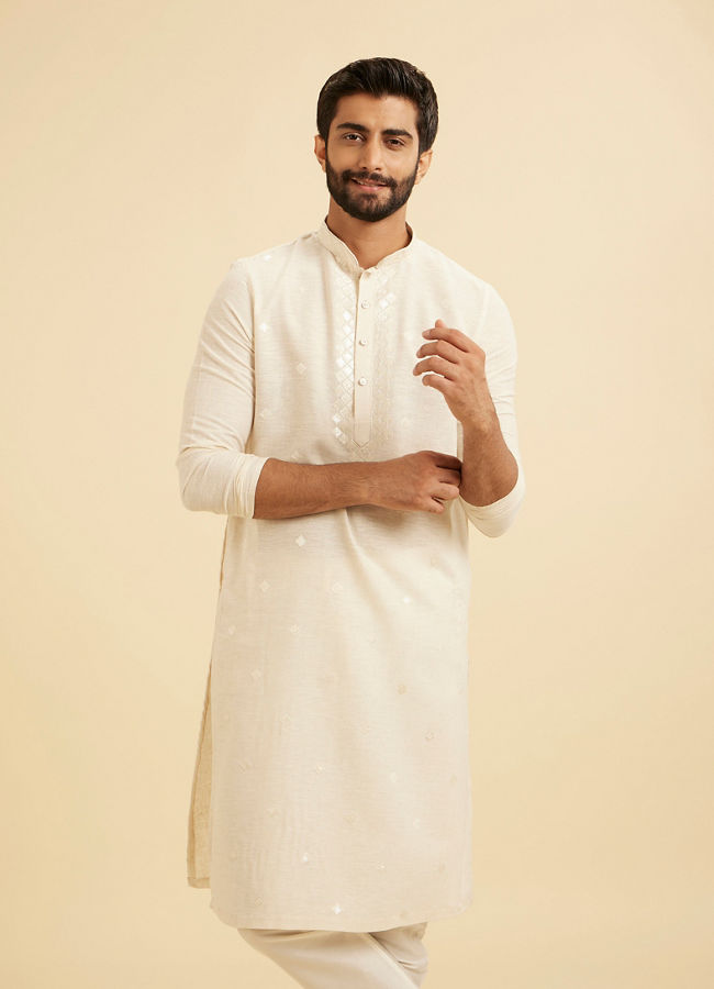 Manyavar Men Cream Kurta Pajama Set
