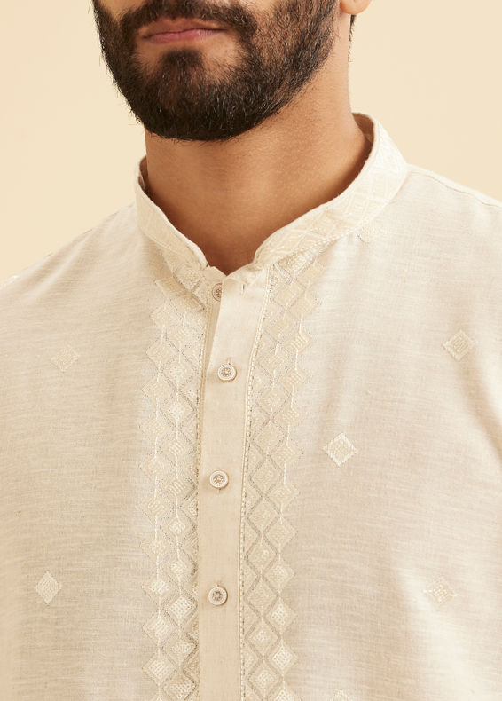 Manyavar Men Cream Kurta Pajama Set