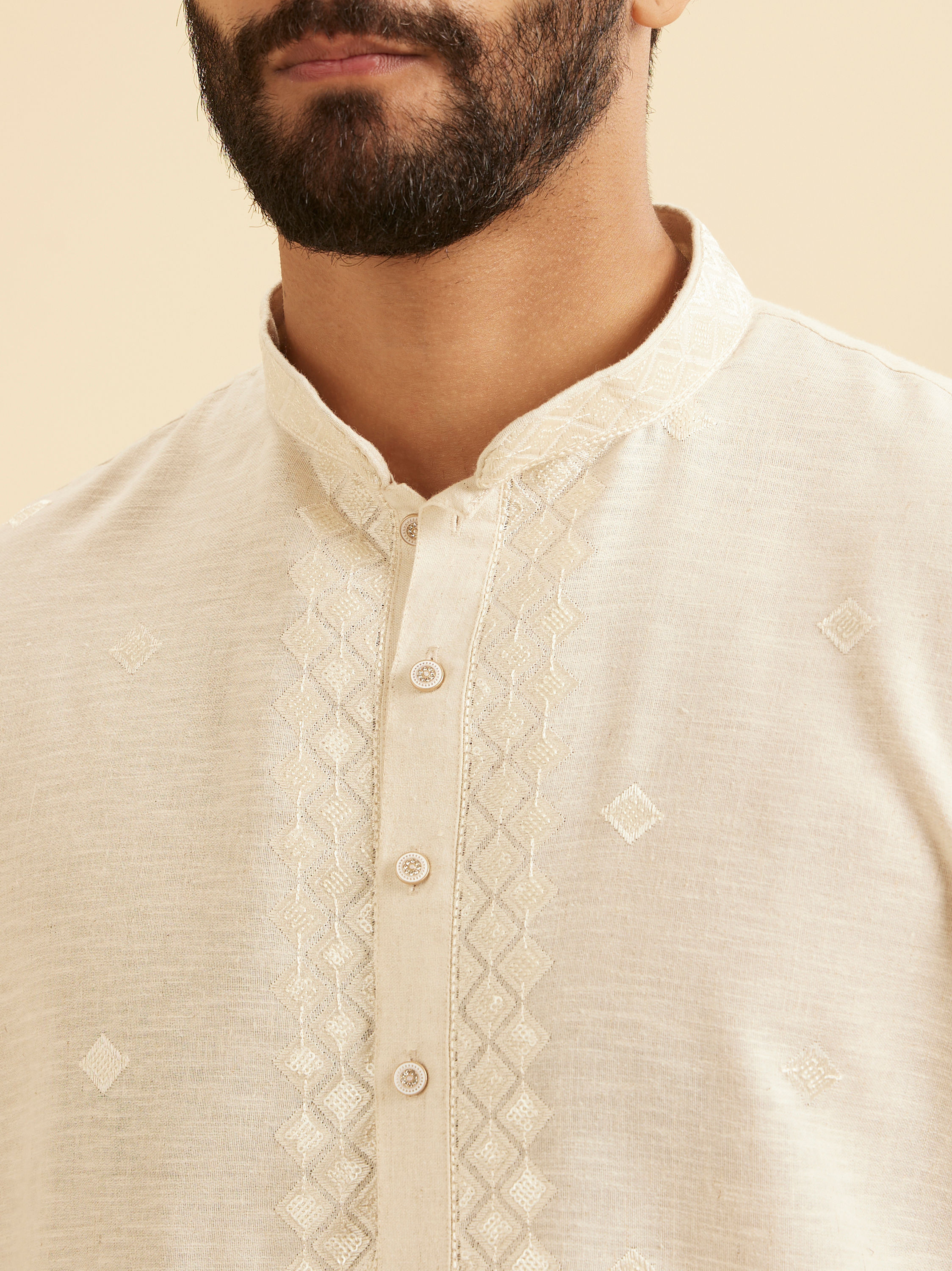 Manyavar Men Cream Kurta Pajama Set