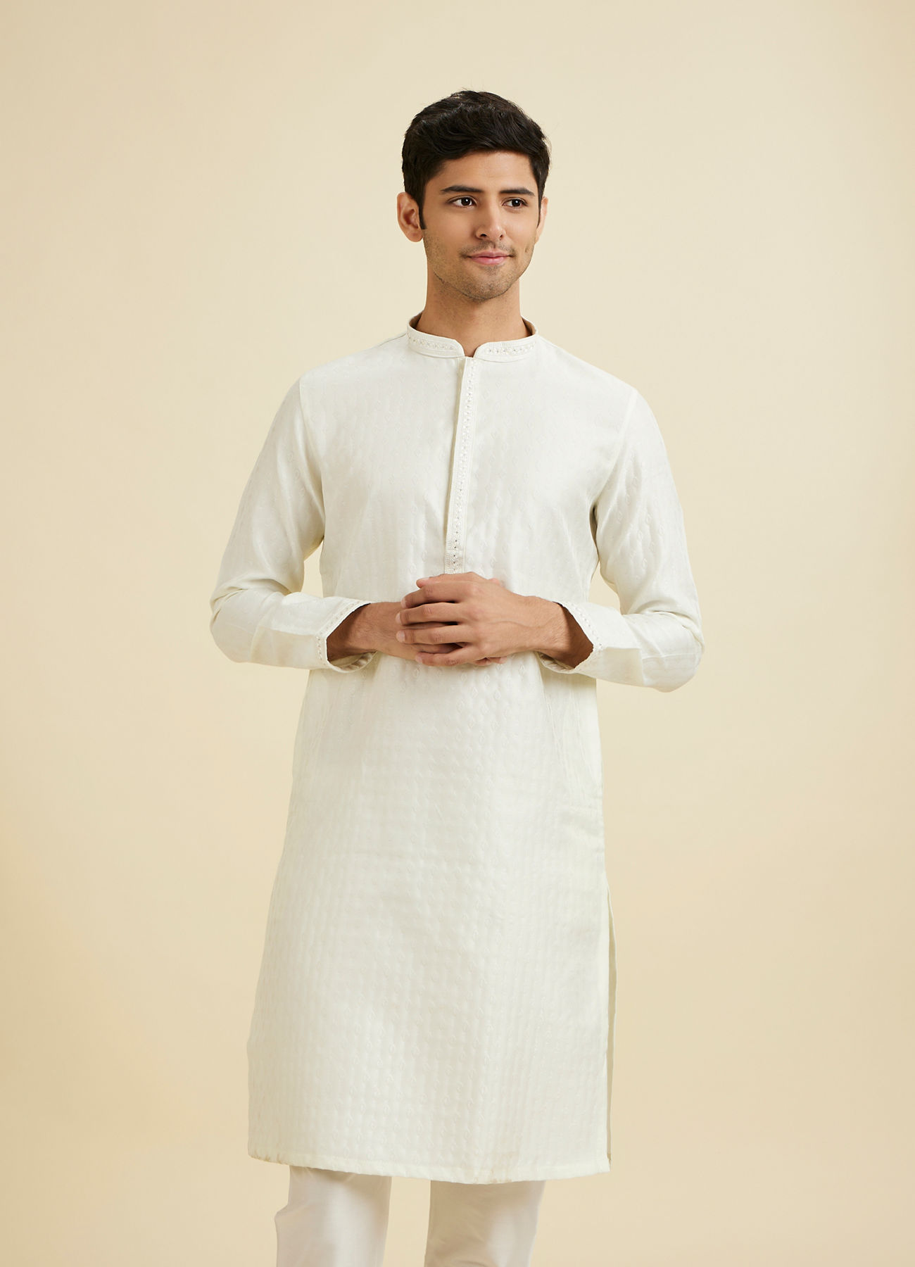 Manyavar Men Warm White Kurta Pajama