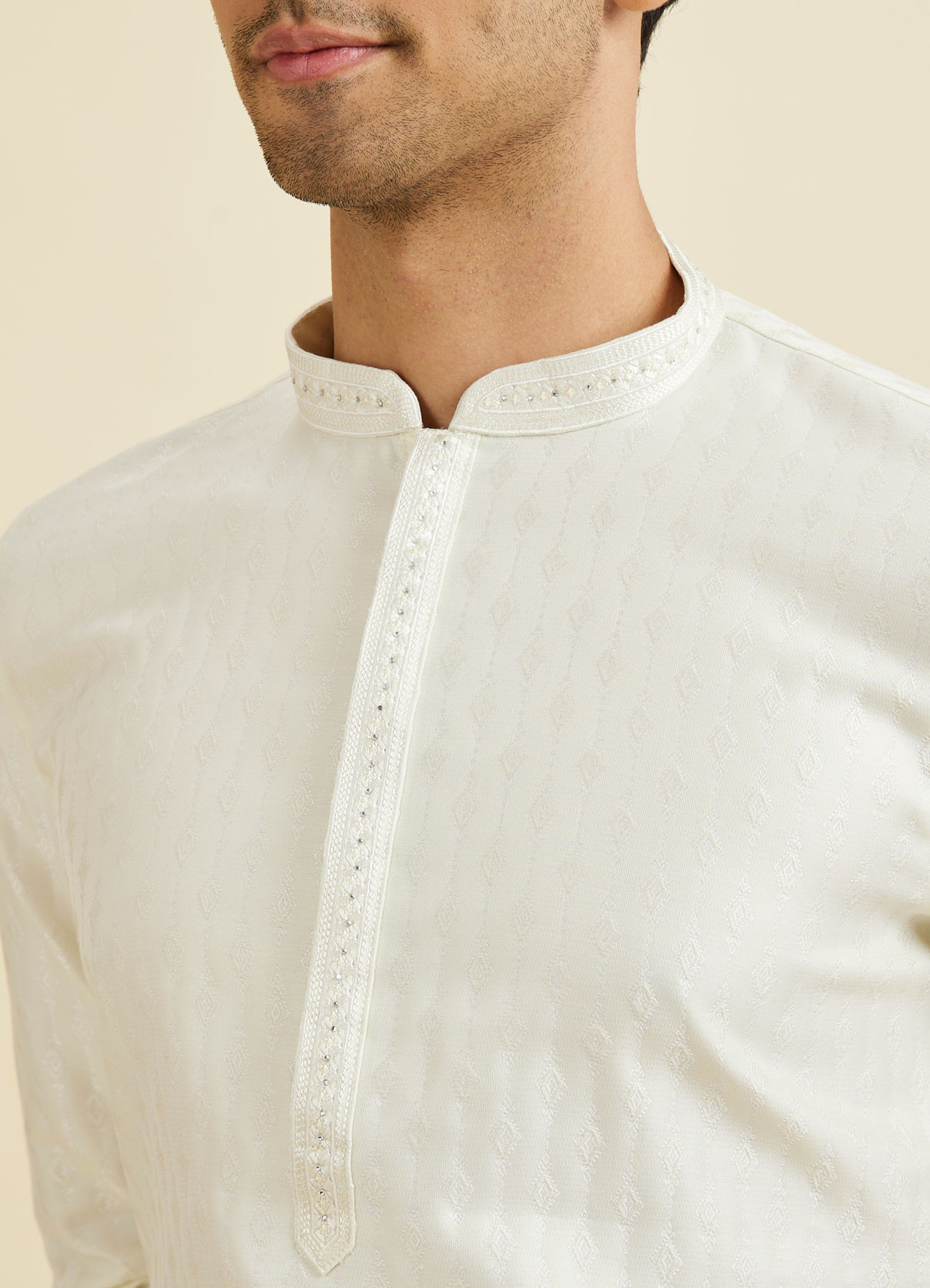 Manyavar Men Warm White Kurta Pajama