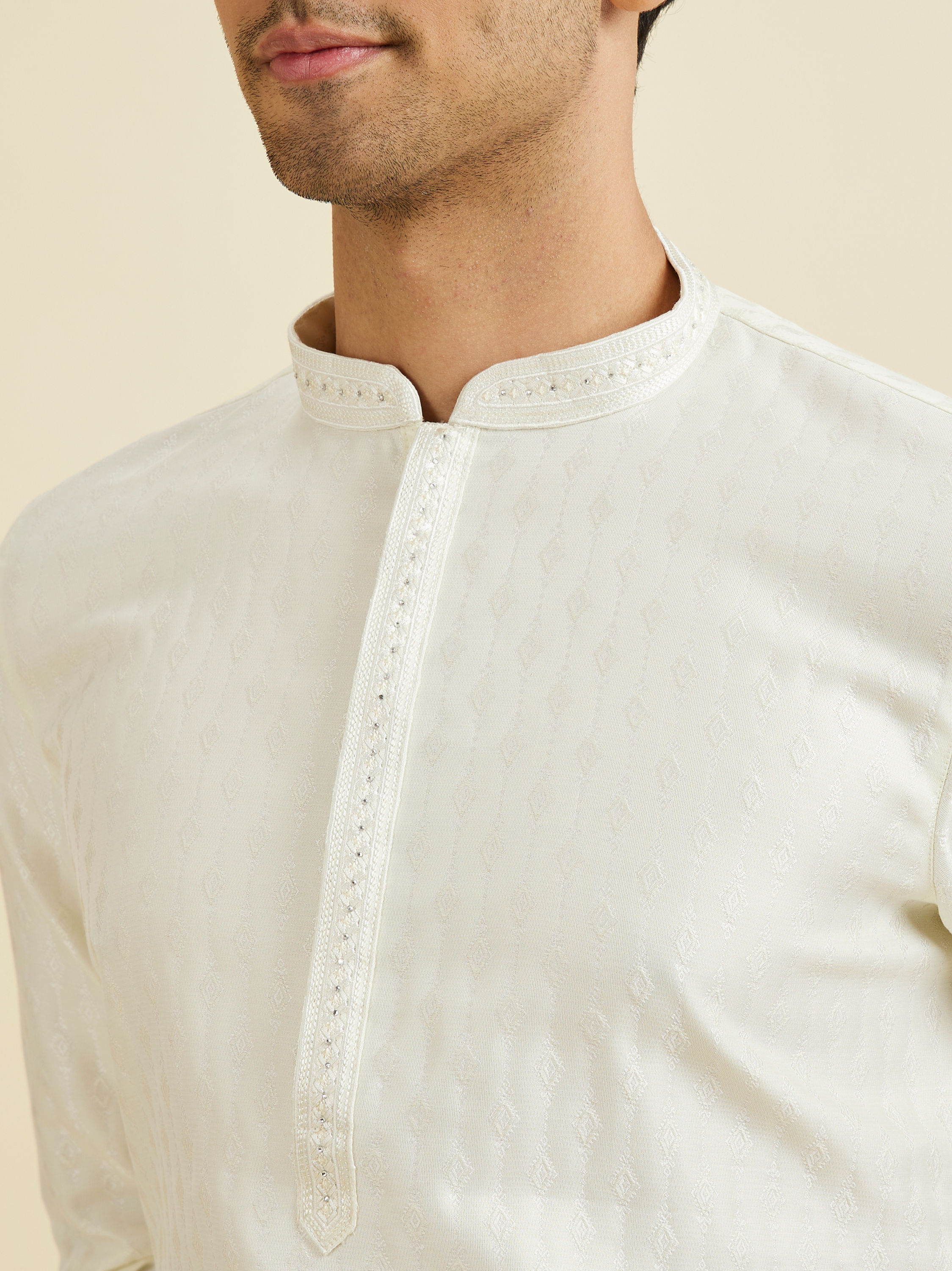 Manyavar Men Warm White Kurta Pajama