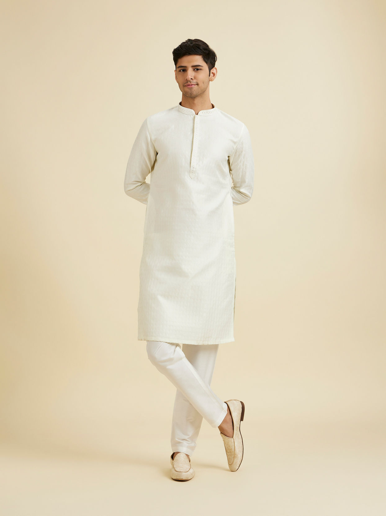 Manyavar Men Warm White Kurta Pajama