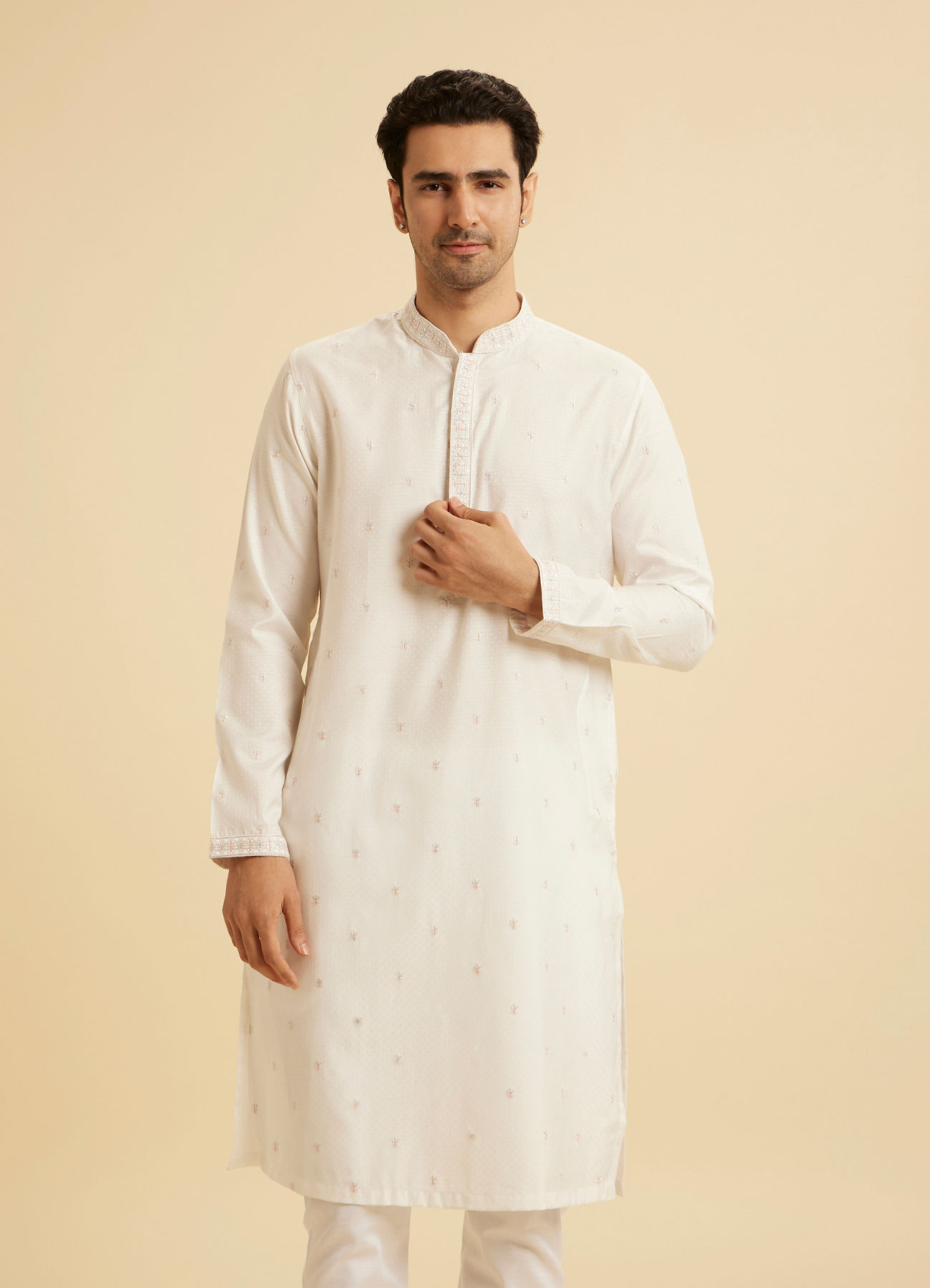 Manyavar Men Elegant White Kurta Pajama