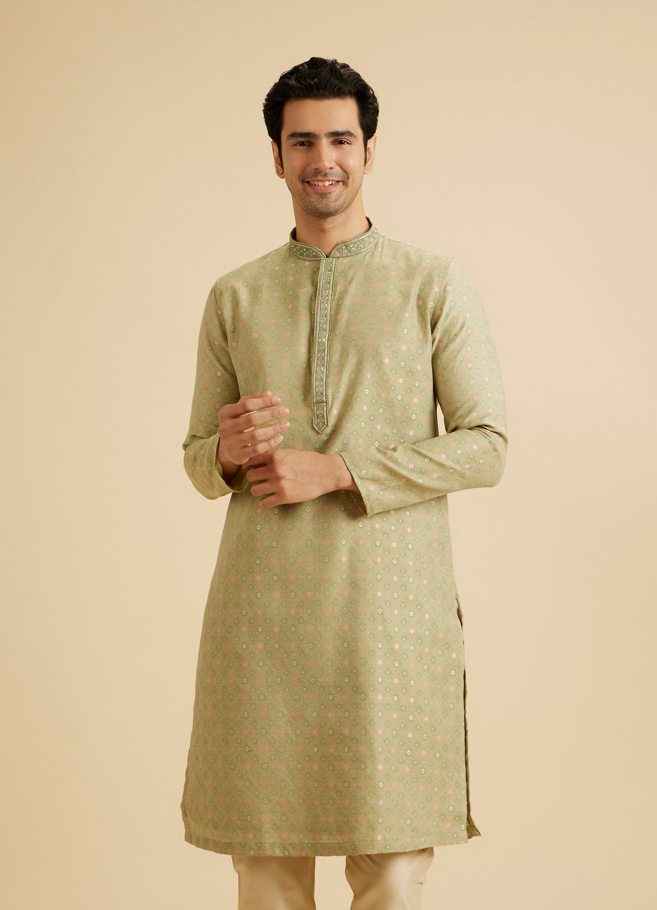 Manyavar Men Elegant Green Symphony Kurta Pajama