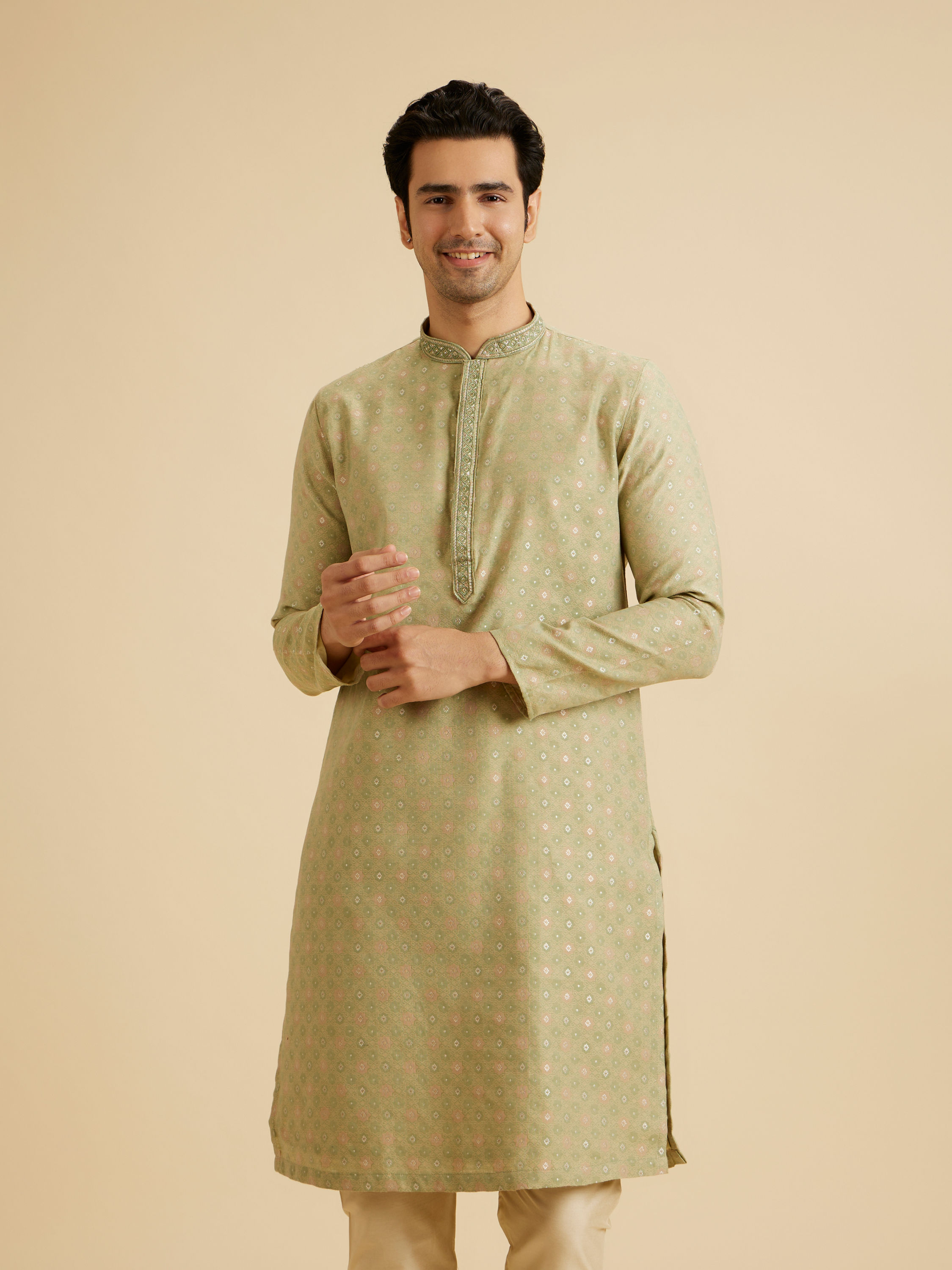 Manyavar Men Elegant Green Symphony Kurta Pajama