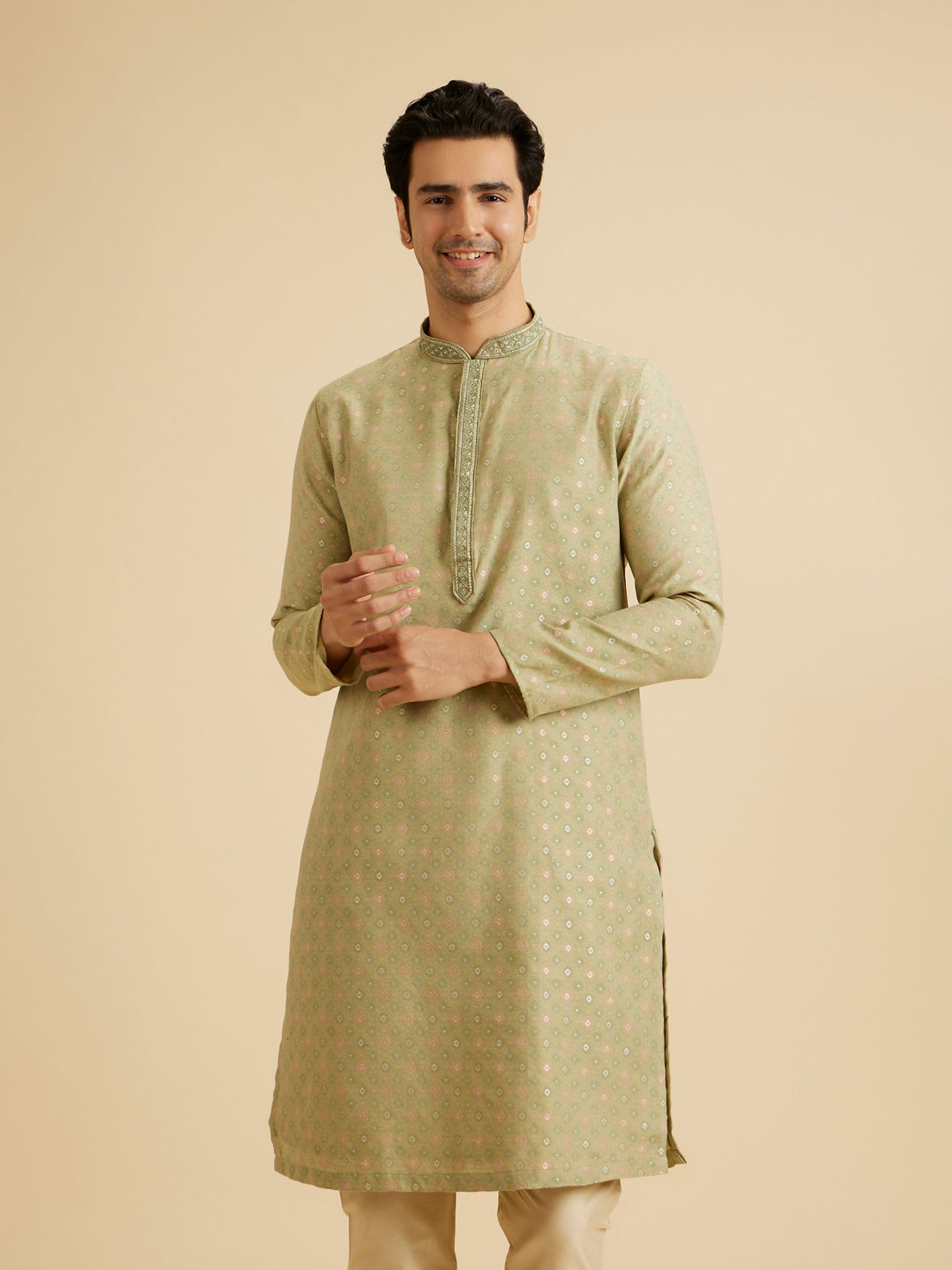 Manyavar Men Elegant Green Symphony Kurta Pajama