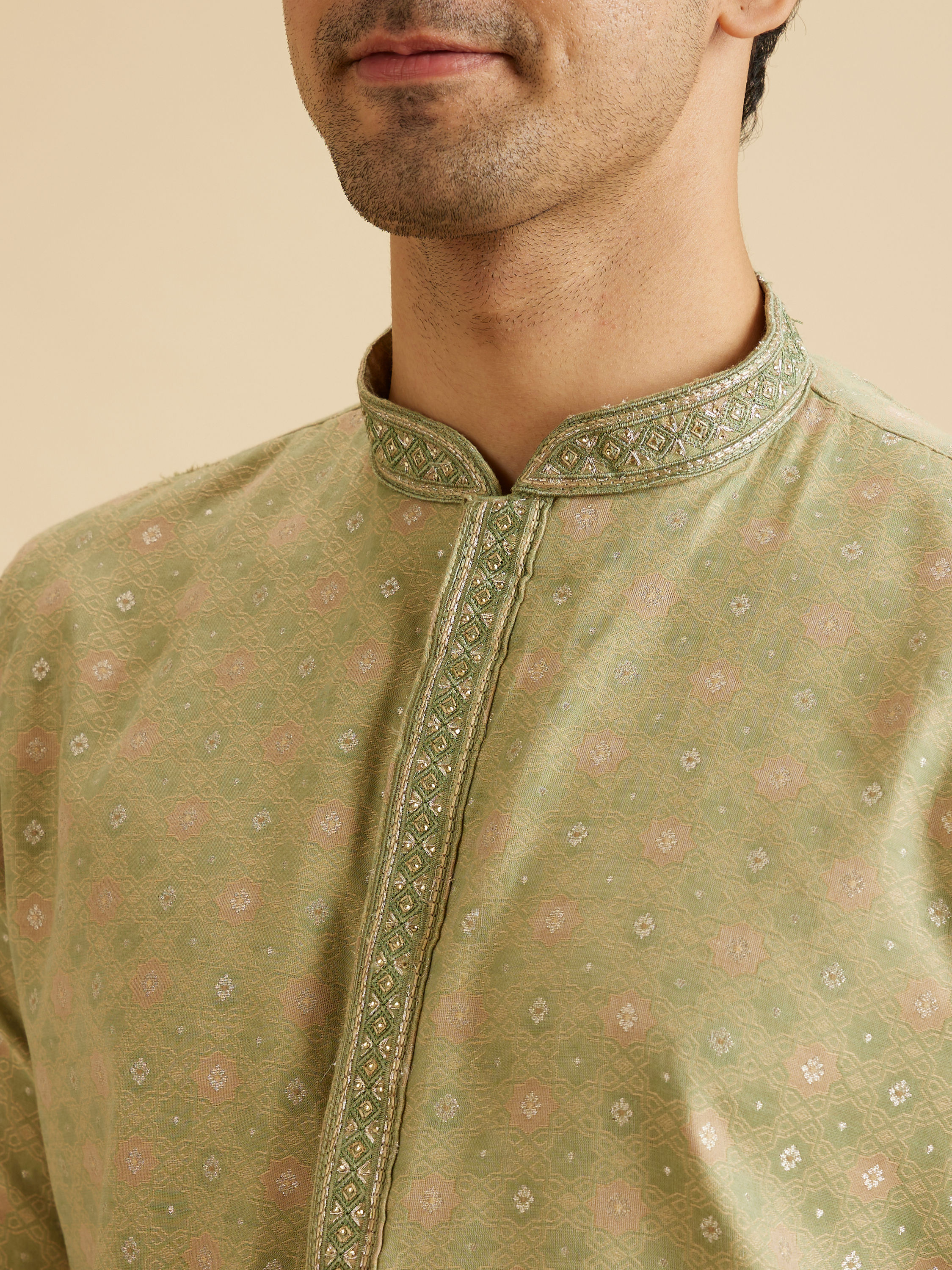 Manyavar Men Elegant Green Symphony Kurta Pajama