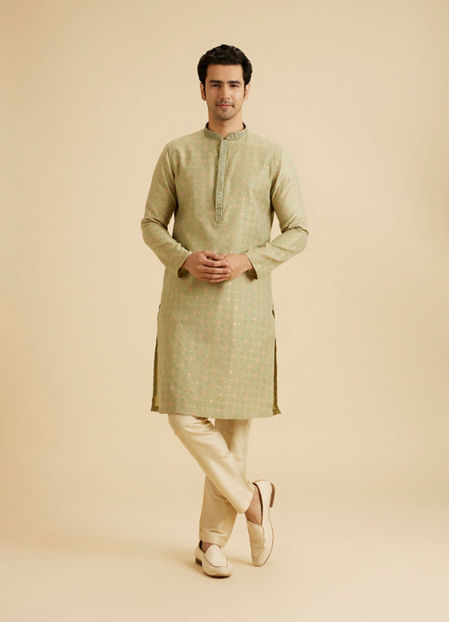 Manyavar Men Elegant Green Symphony Kurta Pajama