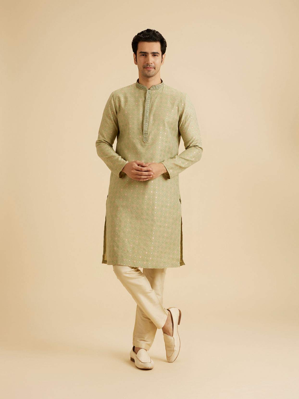 Manyavar Men Elegant Green Symphony Kurta Pajama