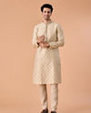 Manyavar Men Beige Brocade Kurta Pajama