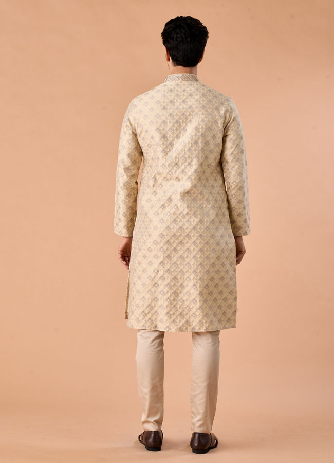 Manyavar Men Beige Brocade Kurta Pajama