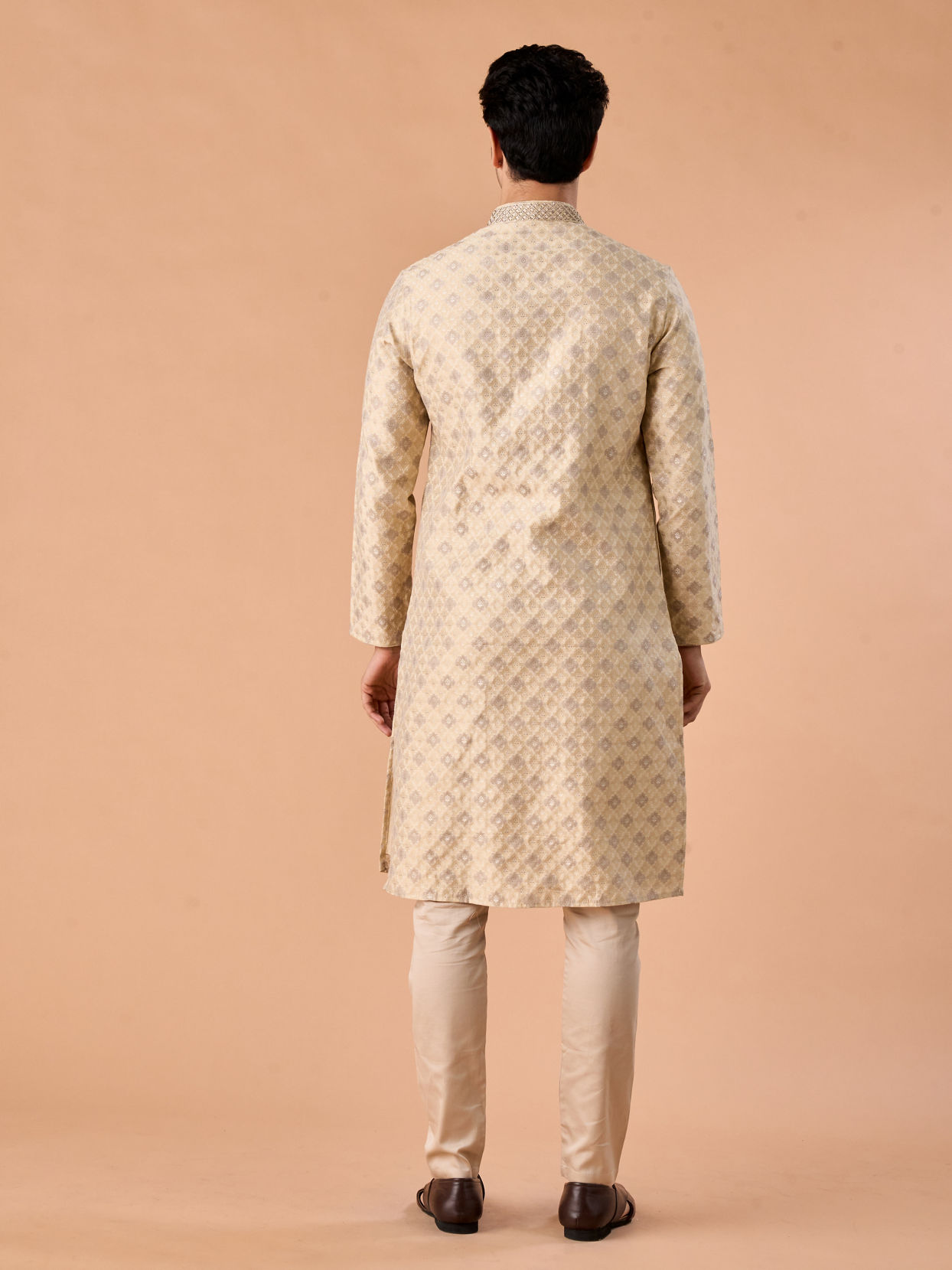 Manyavar Men Beige Brocade Kurta Pajama
