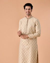 Manyavar Men Beige Brocade Kurta Pajama