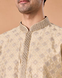 Manyavar Men Beige Brocade Kurta Pajama