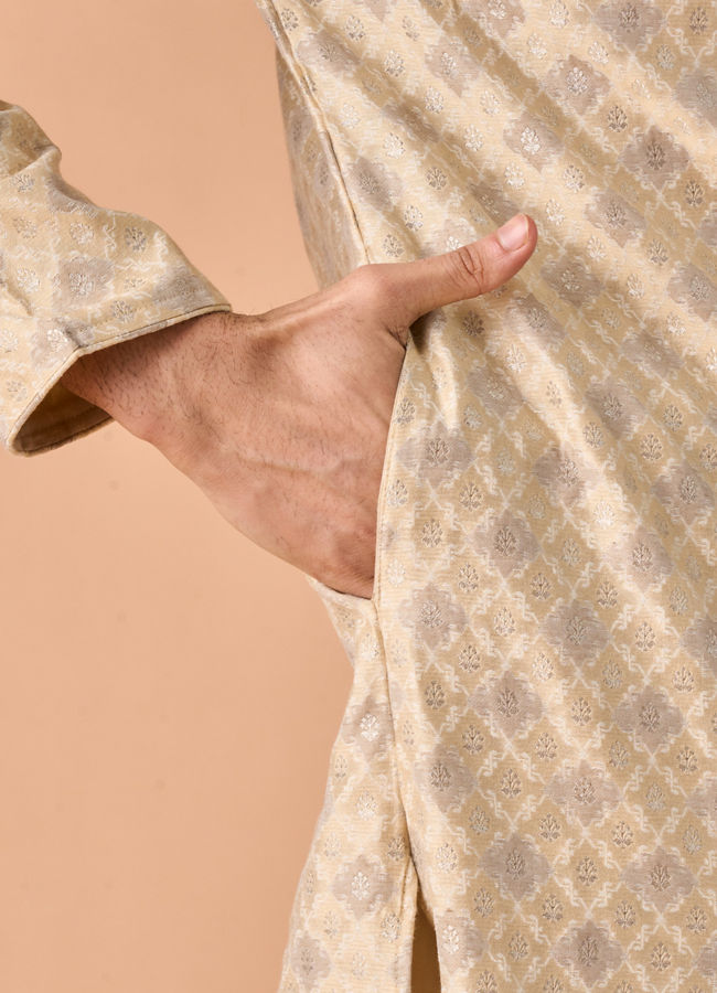 Manyavar Men Beige Brocade Kurta Pajama