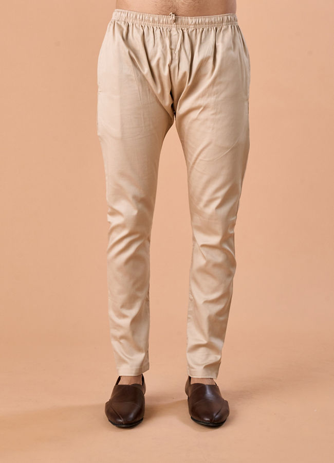 Manyavar Men Beige Brocade Kurta Pajama