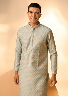 Manyavar Men Brocade Kurta Pajama in Light Blue