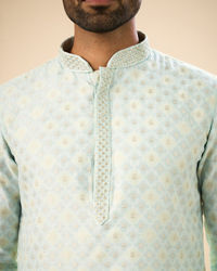 Manyavar Men Brocade Kurta Pajama in Light Blue