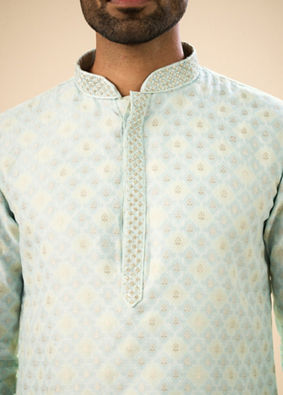 Manyavar Men Brocade Kurta Pajama in Light Blue
