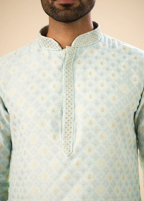Manyavar Men Brocade Kurta Pajama in Light Blue