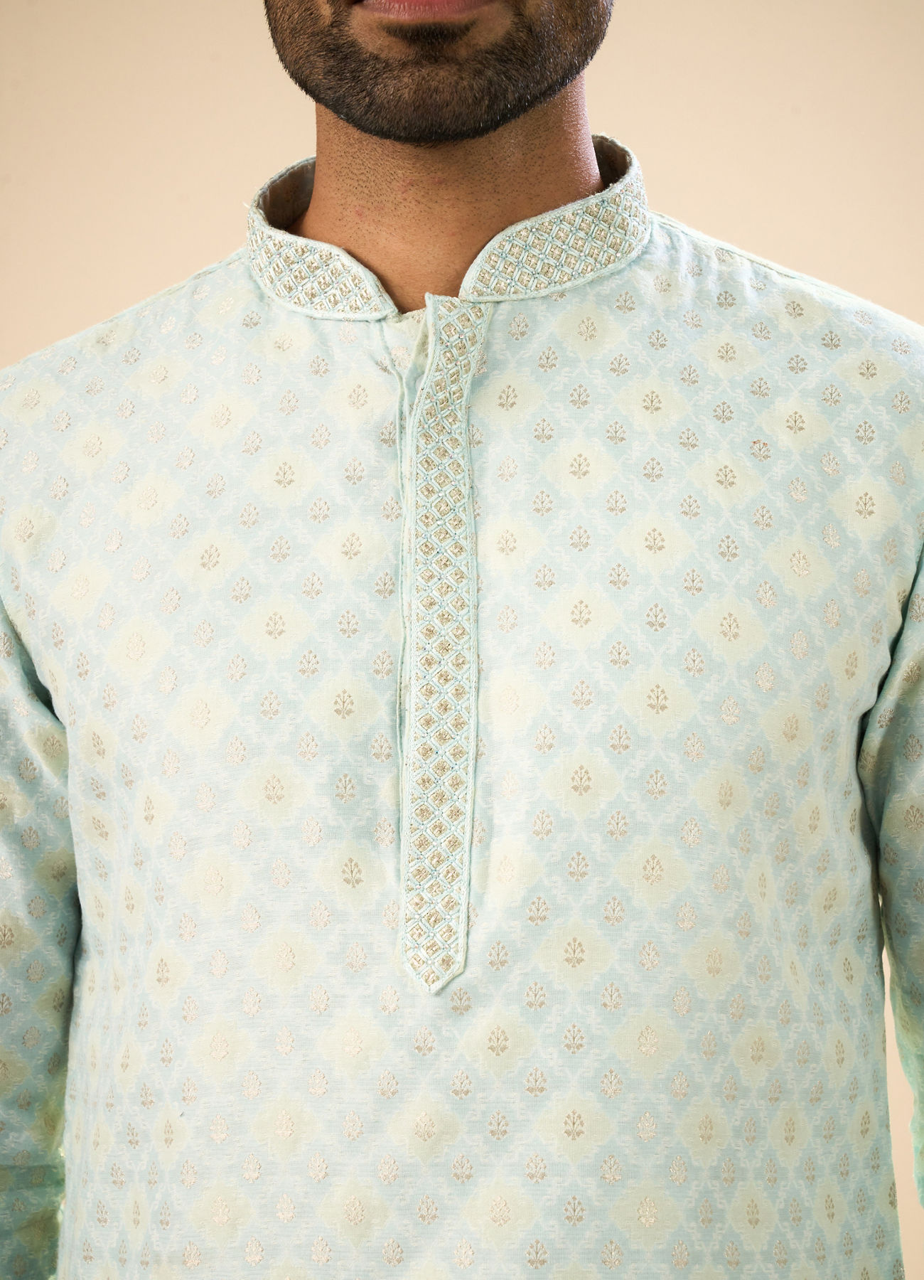 Manyavar Men Brocade Kurta Pajama in Light Blue