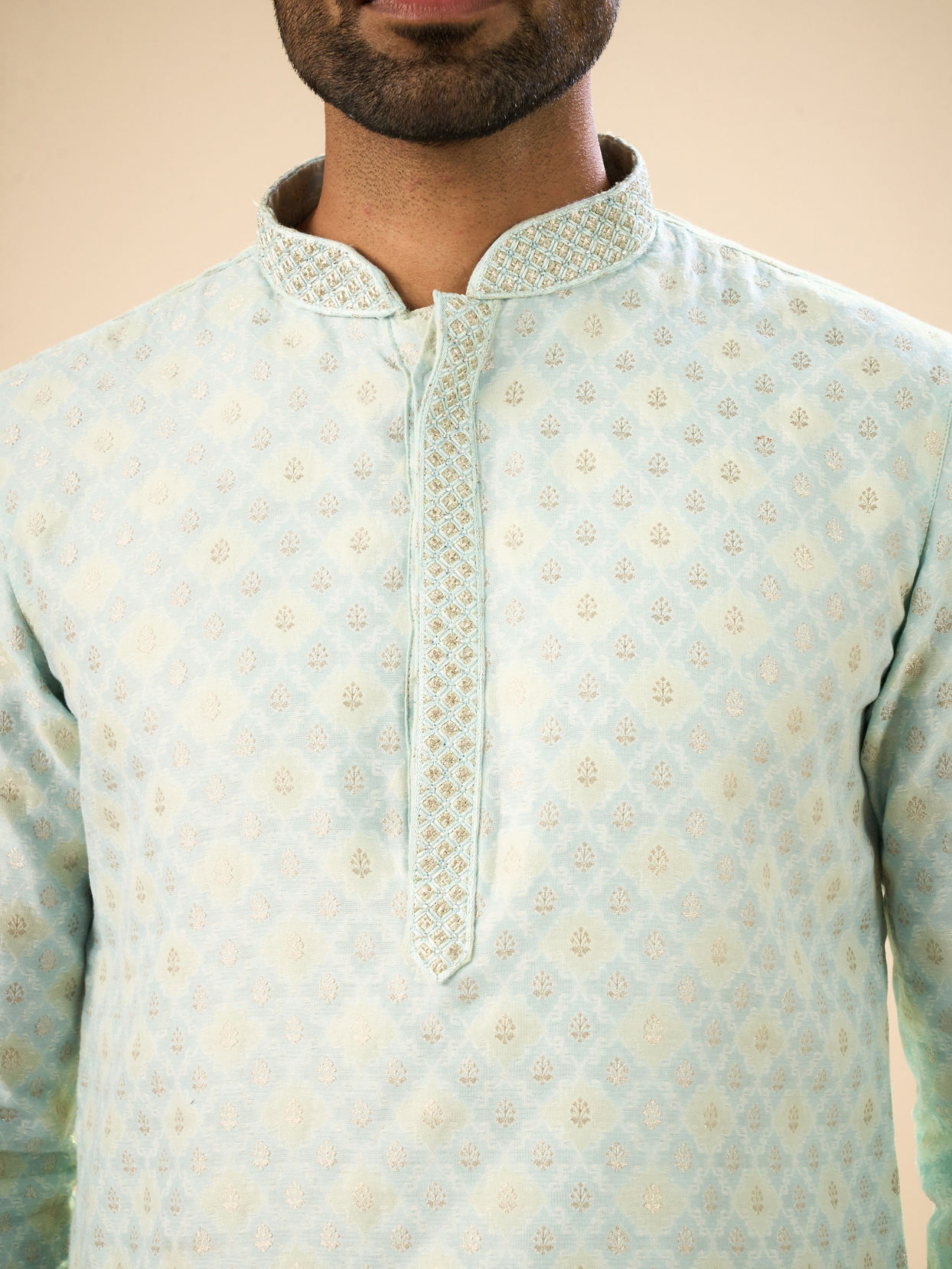 Manyavar Men Brocade Kurta Pajama in Light Blue