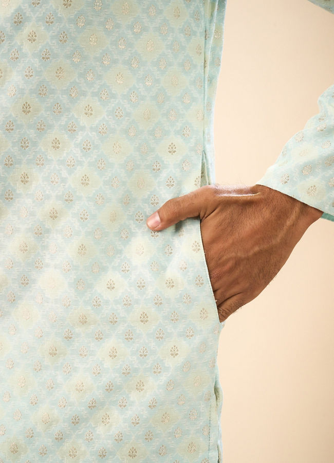 Manyavar Men Brocade Kurta Pajama in Light Blue