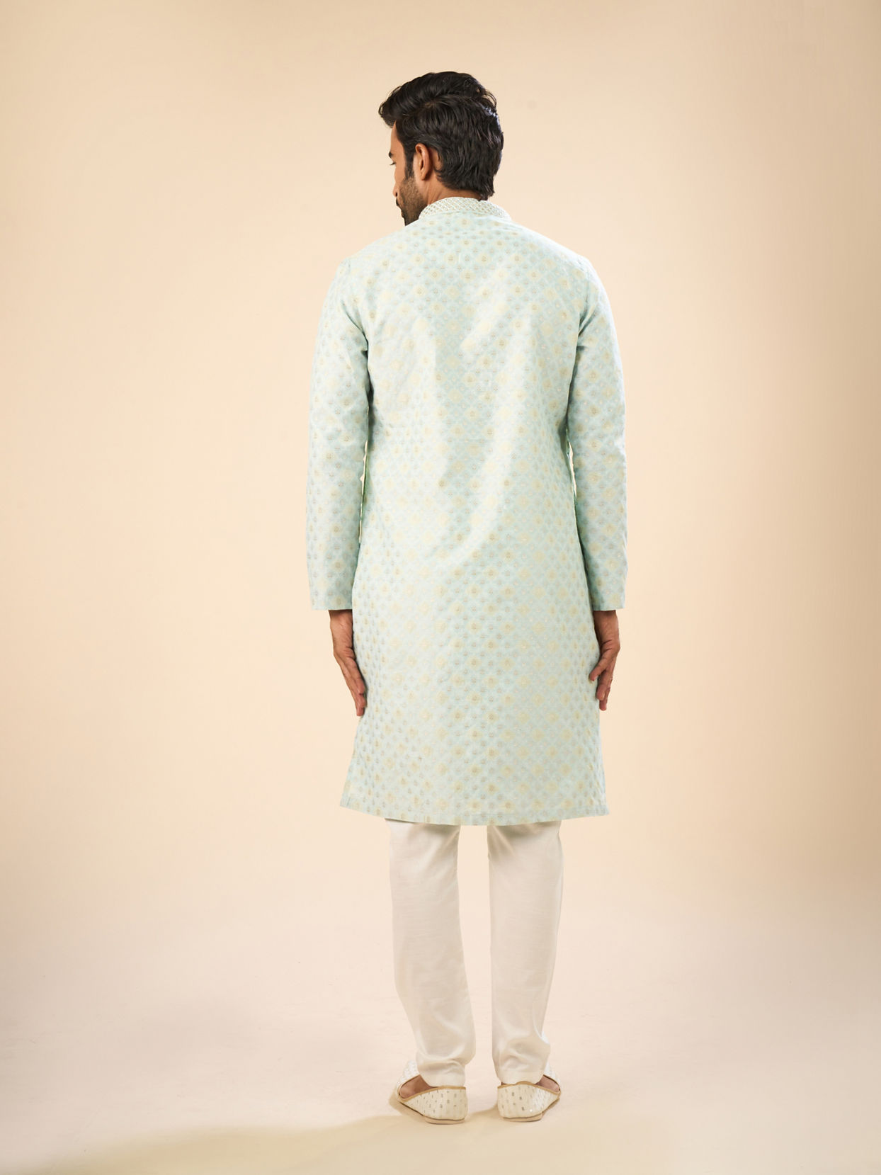 Manyavar Men Brocade Kurta Pajama in Light Blue