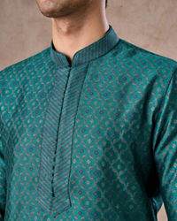 Manyavar Men Teal Green Brocade Kurta Pajama