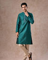 Manyavar Men Teal Green Brocade Kurta Pajama