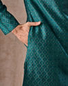 Manyavar Men Teal Green Brocade Kurta Pajama