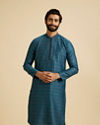Manyavar Men Teal Blue Elegance Kurta Pajama