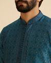 Manyavar Men Teal Blue Elegance Kurta Pajama