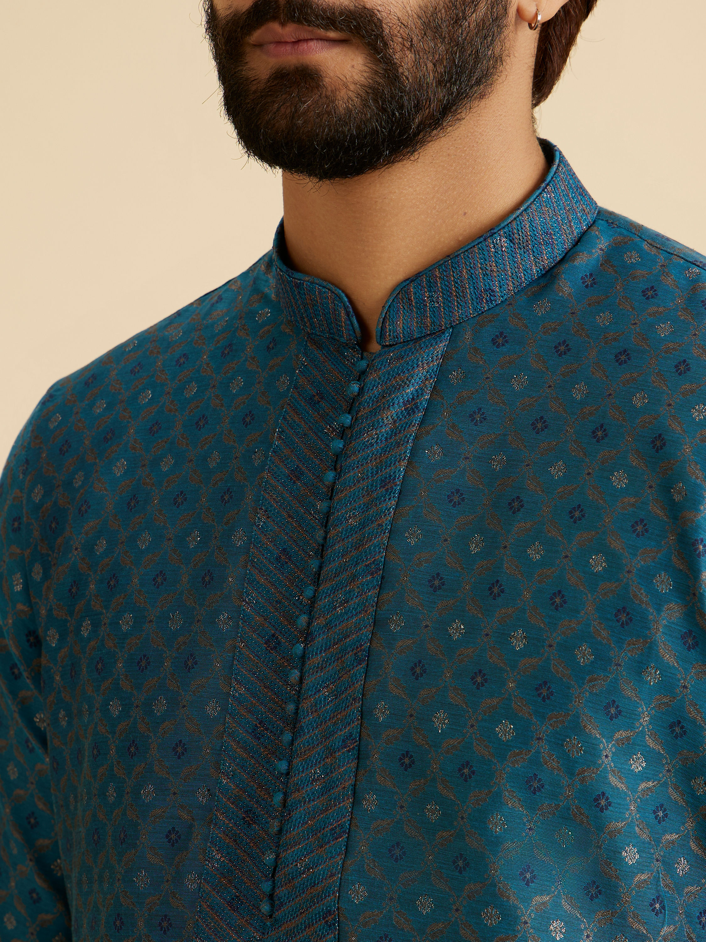 Manyavar Men Teal Blue Elegance Kurta Pajama