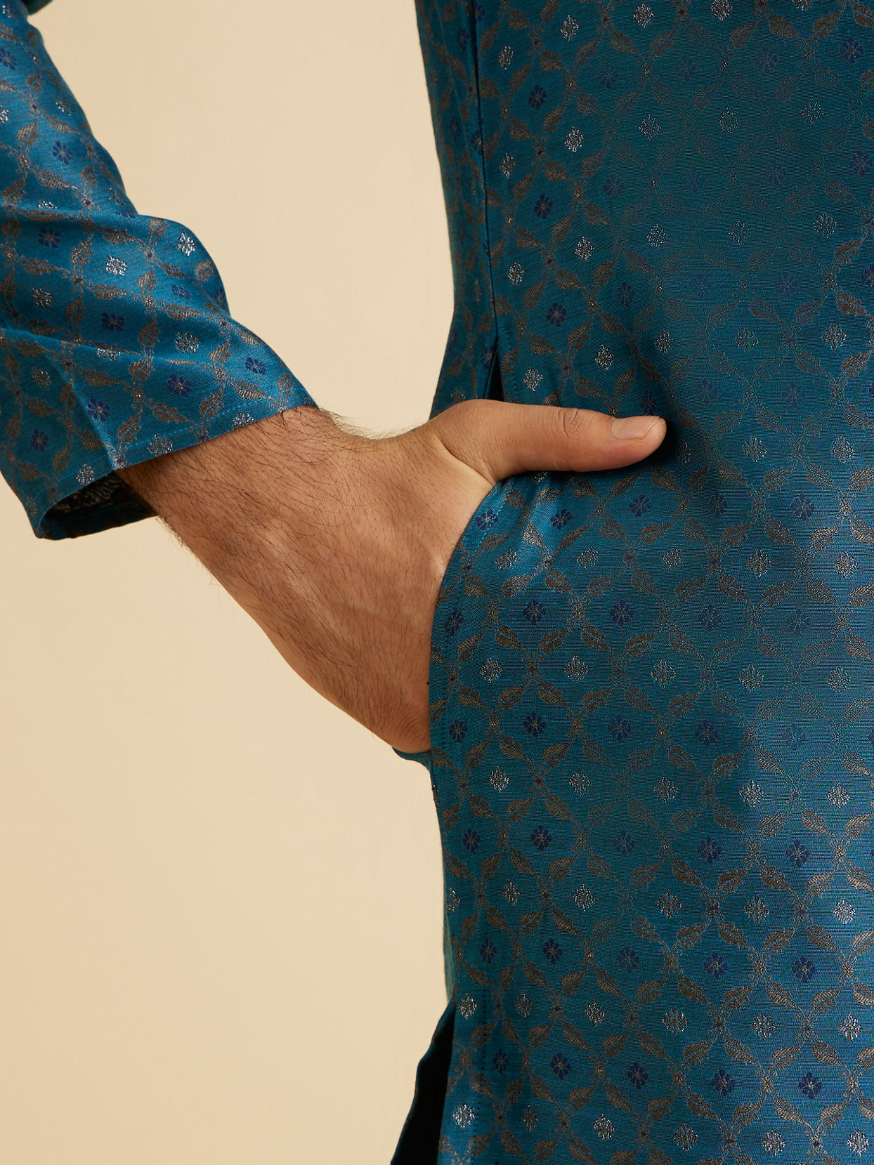 Manyavar Men Teal Blue Elegance Kurta Pajama